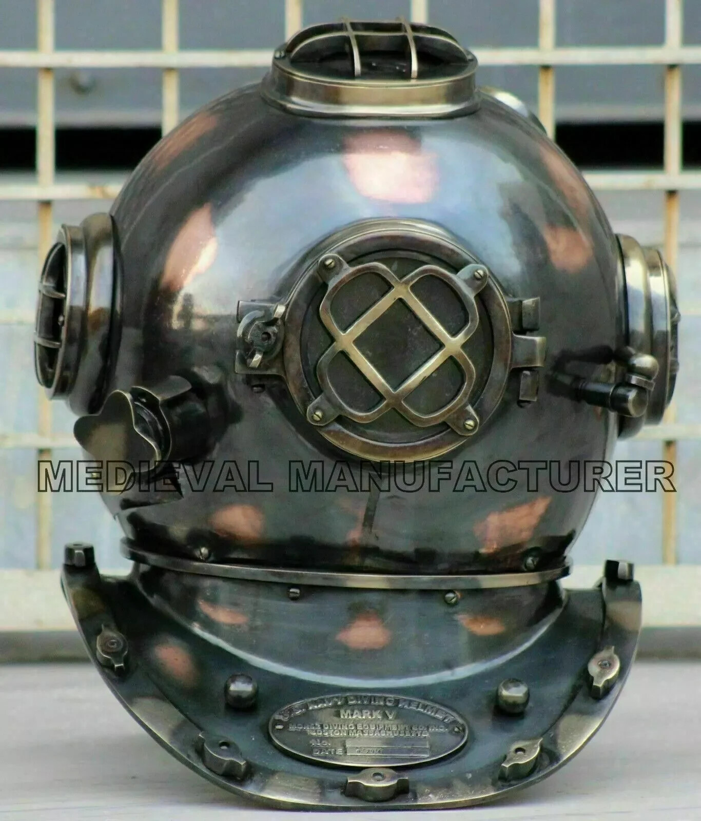 Full Size Antique US Navy Brass Divers Diving Helmet Mark V Deep Sea ...