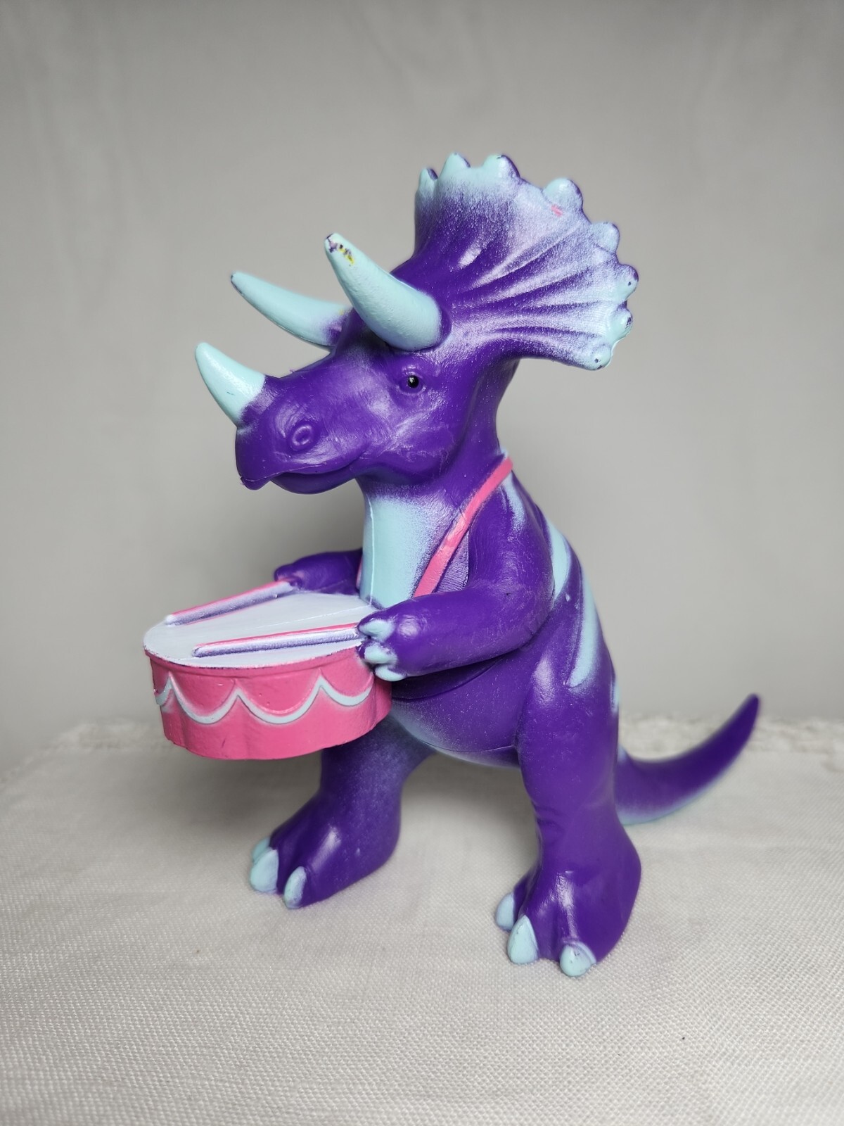ANKYO Purple TRICERATOPS Dinosaur Playing Pink Drums Toy Figure Cake Topper 5.5"