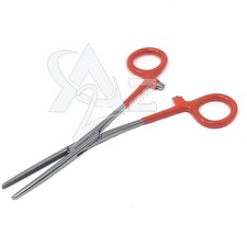 German Hemostat Locking Forceps w/Red PVC Vinyl Grip Straight Serrated Jaws - 6"