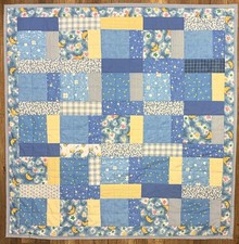 Baby Quilt Handmade Boys Blue Yellow Patchwork Crib 40" x 40" NEW