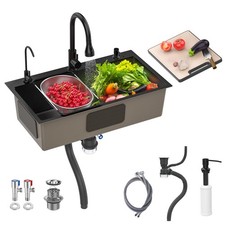 Masiunoz 32" x 18" Black Kitchen Sink Workstation, Stainless Steel