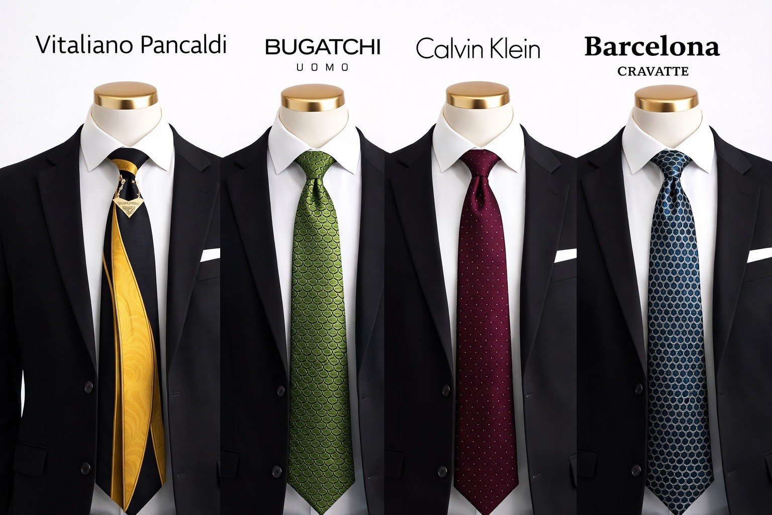 Lote de 4 corbatas de seda de diseñador para hombre Bugatchi Uomo Calvin Klein Barcelona geométricas