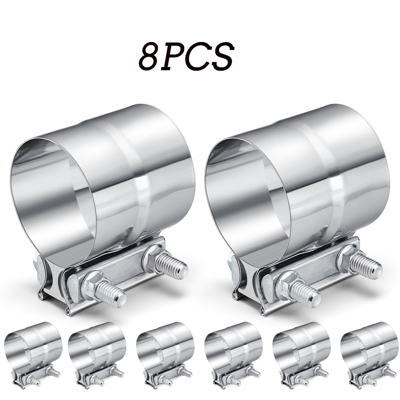 8pcs 3 inch Stainless Steel Lap Joint Band Exhaust Clamp Sleeve Coupler T-304