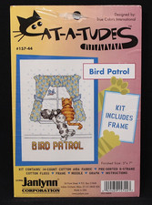 1996 JANLYNN Cat-A-Tudes Counted Cross Stitch Kit "Bird Patrol" 157-44 5x7" NEW