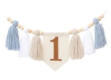 Boho Blue Handmade 1st Birthday Baby Boy High Chair Highchair Banner Party Photo