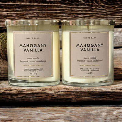 Bath & Body Works MAHOGANY VANILLA Single Wick Candle 8oz (2-PACK)