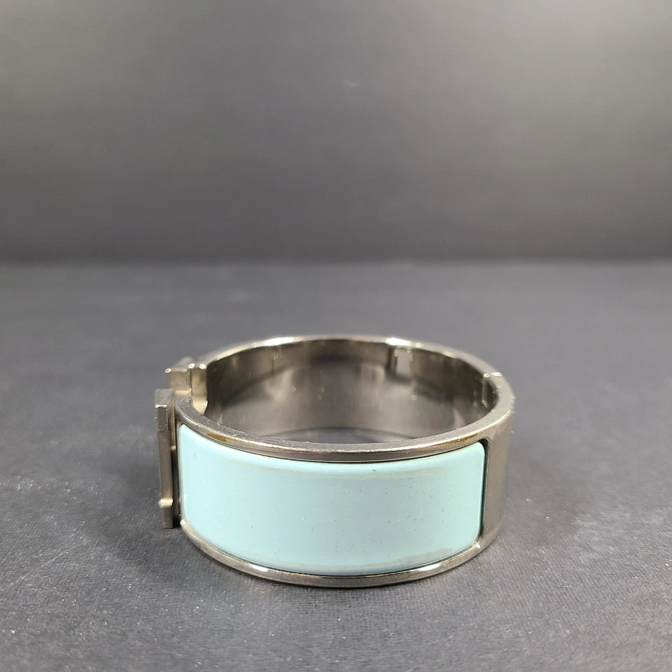Pulsera Hermes Clic Clac H Esmalte Plateado Azul Claro Ancho PM 100% Auténtica Foto 3 de 4