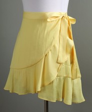 ANTHROPOLOGIE NWT 98 Maeve Solid Yellow True Wrap Ruffle Mini Skirt Size XS