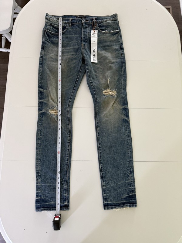 PURPLE Men’s Blue Medium Wash Distressed Skinny Jeans Slim Fit Size 34