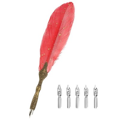 24.5cm/9.6'' Calligraphy Feather Quill Pen for Calligraphy, Red