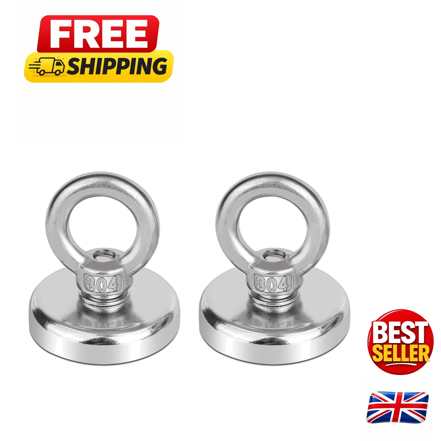Durable 2 Pack Neodymium Fishing Magnets - 80KG Pulling Force, Anti-Corrosion
