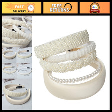 5PK White Pearl Headbands for Women Girls - Cute Dainty Hair Accessories, Blin