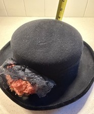 Black Hat With Velvet Lace Flower Detail