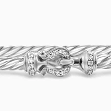 David Yurman Buckle Classic Cable Bracelet Sterling Silver with Diamonds, 3mm