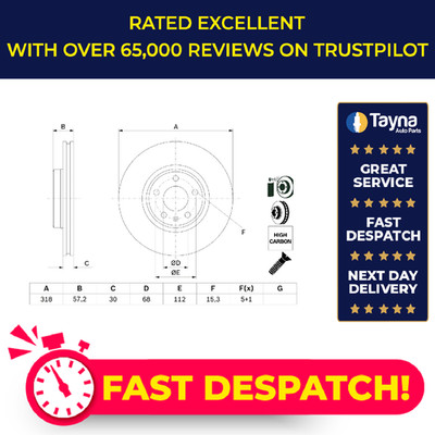 2x Brake Discs Pair Vented Front 318mm 0986479E49 Bosch Set 8W0615301AA BD2650