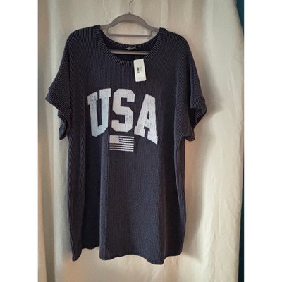 Heimish USA Womens 3X Ribbed Knit Top Charcoal Grey Blue Patriotic Graphic NWT