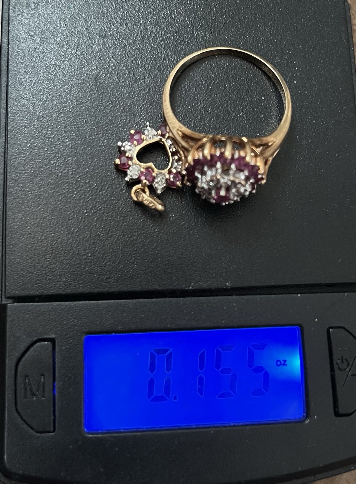 Vintage Ruby Cluster Ring Matching Ruby Heart Pen… - image 9