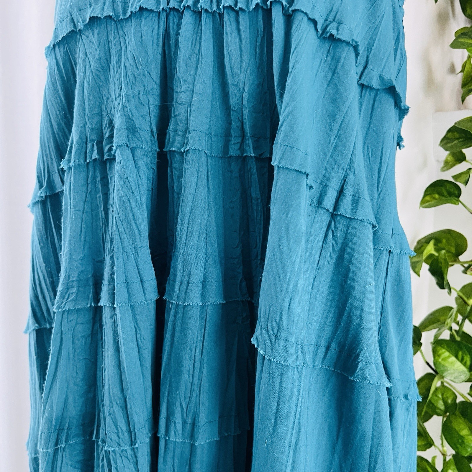 Biographie Blue Tiered Cotton Blend Flowy Island Beachy Sun Dress - Size XL