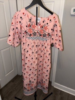Easy Essentials Mumu House Dress Vintage XL India Cotton Pockets Pink Floral EUC