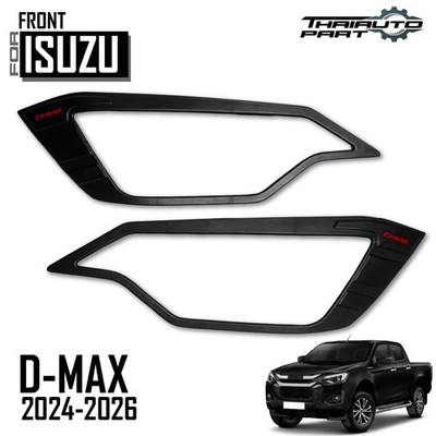 Cover Head Lamp Light Matte Black Logo Red For Isuzu D-max Dmax 2024