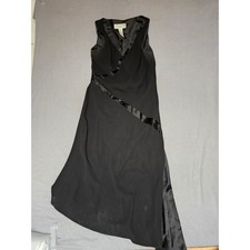Jones New York Dress Black Sleeveless Satin Trim Asymmetrical Gown Size 14