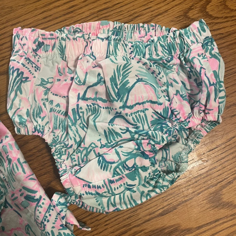 Lilly Pulitzer Baby Dress Matching Bloomers 6-12M Tropical w/ Elephant Detail   - Image 4 of 4