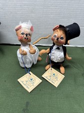 Vintage 1987 Annalee Dolls 3" Bride and Groom Wedding Set With Tag