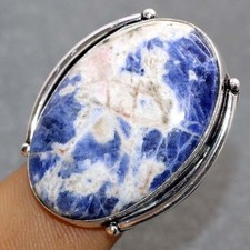 925 Silver Plated Sodalite Ring US 9 Wedding Gift JW