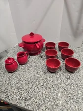 Chantal Red Orange Soup Tureen 3.5 qt/3.3ltr/ Sugar Bowl and Creamer/ 6 Bolws 