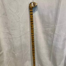 Vintage Wooden Tiger Head Cane Walking Stick Animal Carved Wood Hand Painted 34"
