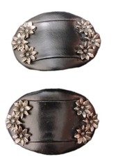 Black Leather Metal Flower Shoe Clips VNTG