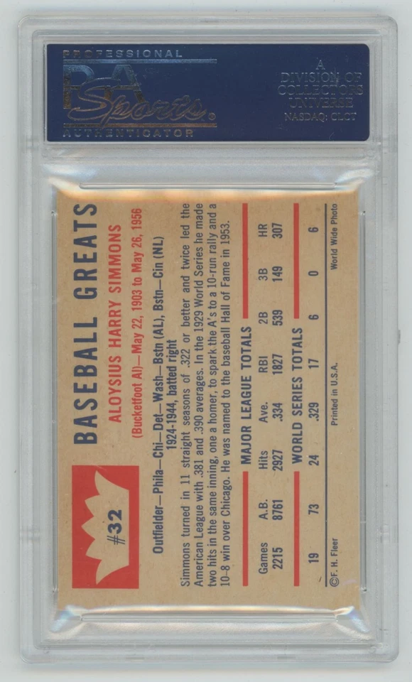 Al Simmons 1960 Fleer PSA 7 NO32 Cleveland Indians - Изображение 2 из 2