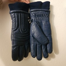 Vtg SMALL SIZE Dark Blue Ski Gloves Real Cowhide