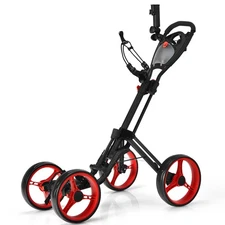 Folding 4 Wheels Golf Push Cart W/Brake Scoreboard Adjustable Handle Red