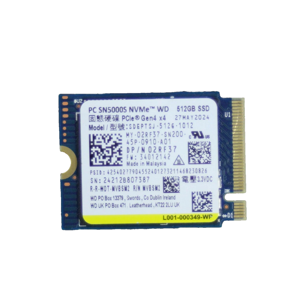 新同 WD PC SN5000S NVMe Gen4 SSD 512GB 高速 WD SN5000S 512GB M.2 2230 NVMe PCIe Gen4x4 SSD 02RF37 | eBay