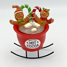 Christmas Small Figurine Gingerbread Men in Hot Cocoa Cup Lighted Rocking Resin
