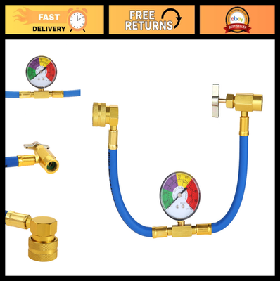 #ad AC Refrigerant Charge Hose Kit with Pressure Gauge 1 2” Tap Valve for Car AC $24.99