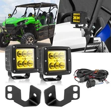 3" 48W Amber LED Light Pod+A-Pillar Mount Wire For Kawasaki Teryx Teryx4 750 800