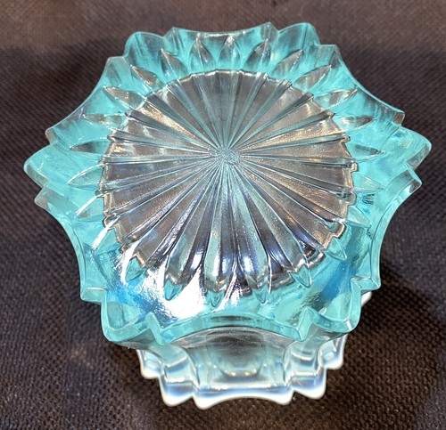 FENTON Vintage VULCAN Candy Dish Aqua Opalescent "Minted Green" - Picture 5 of 9
