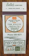 CLOTHING STORE MATCHBOOK COVER: BETT'S (WEST BEND, WISCONSIN) -G23