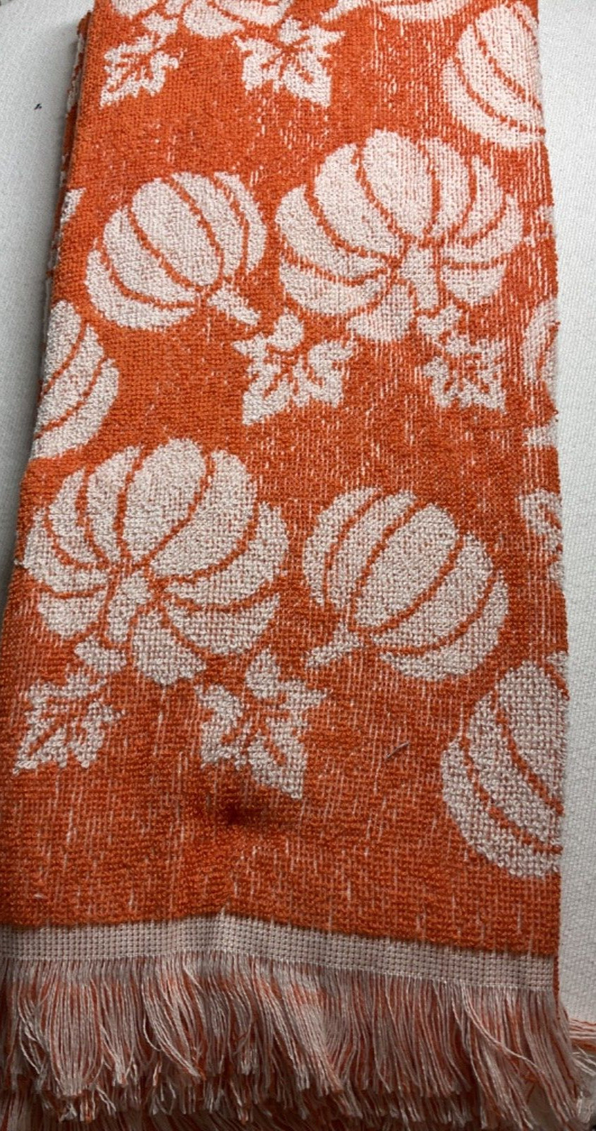 DEBORAH CONNOLLY KITCHEN TEA TOWELS (2) ORANGE WHITE PUMPKINS 100% COTTON NIP
