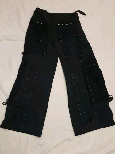 VTG Tripp NYC 30 X 30 Wide Leg Pants Black Brass Knuckle Goth Punk Rave DISTRESS - Picture 2 of 13