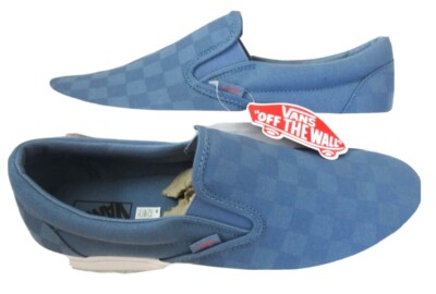 Vans Men\'s Classic Slip-On  Blue sneaker Check  Size 10 NEW IN BOX! Classic Slip-On Shoe in Checkerboard Blue / Orange | Vans main image 4