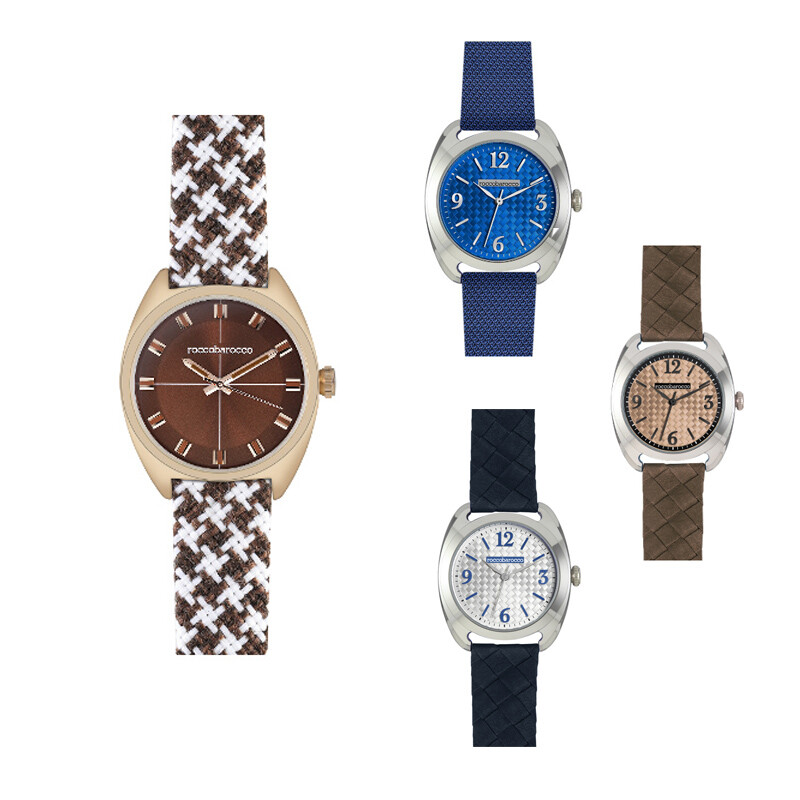 Orologio Uomo ROCCOBAROCCO Pelle Tessuto Stoffa Rosè Nero Marrone