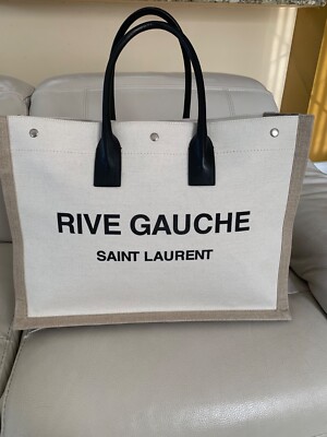 YVES SAINT LAURENT  Rive Gauche Linen Medium Leather Tote 