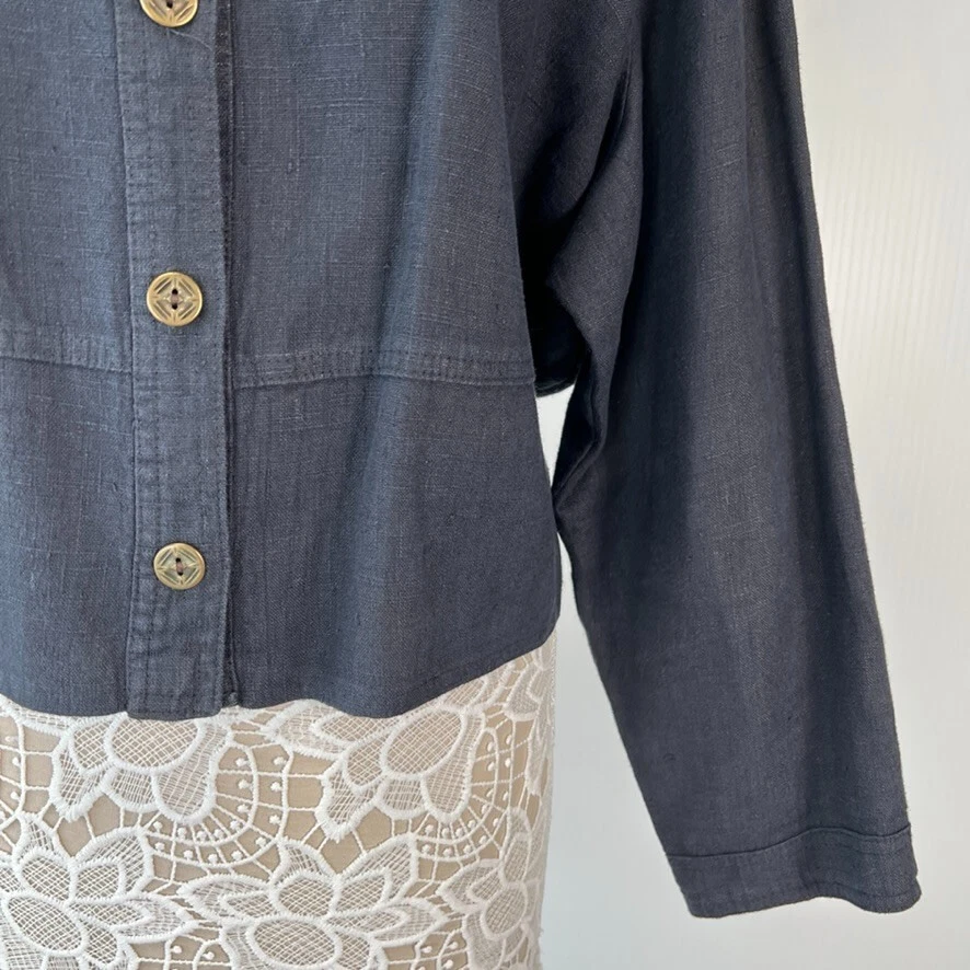 Chaqueta De Colección Studio Ease Mujer 20 W Plus Lino Abotonado Retro Abrigo EE. UU. Ex Foto 4 de 4