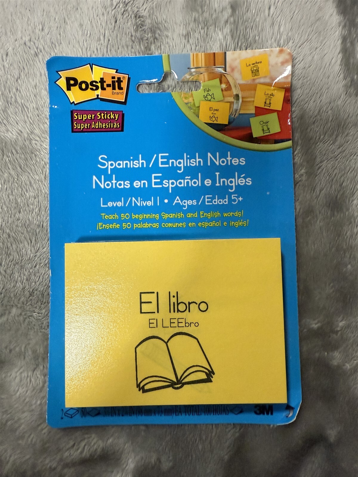 3M POST-IT SUPER STICKY SPANISH / ENGLISH NOTES LEVEL 1 - 50 BEGINNING WORDS 