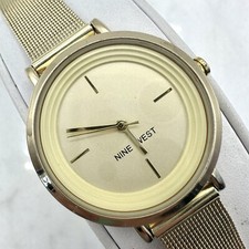 Womens Nine West Gold Tone Case Mesh Bracelet Band Analog Watch 6.5” NEW BATTERY