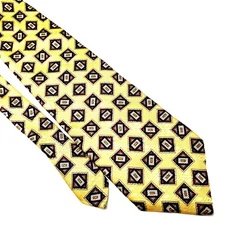 Mark Pendleton Silk Tie Yellow Print Geometric Classic