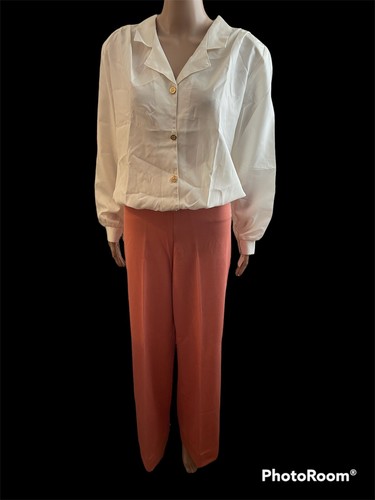 NEW! VTG Women’s 70s Polyester Outfit Blouse Sears Pants Salmon Off-White Sz 12 - Picture 1 of 8